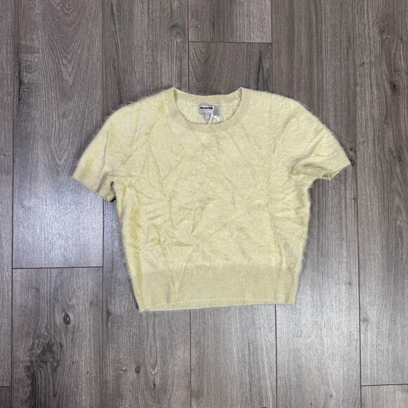 J.Crew Brushed Cashmere Sweater T-Shirt S Tan Crew Neck Short Sleeve Soft Fuzzy - Picture 2 of 6